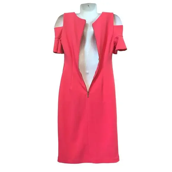 Calvin Klein Women's Rose Pink Cold Shoulder Knee Length Dress Back Zip SZ 4 NWT - Picture 3 of 11